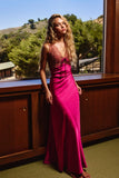 Lace And Satin Maxi Dress (Magenta)