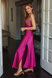 Lace And Satin Maxi Dress (Magenta)