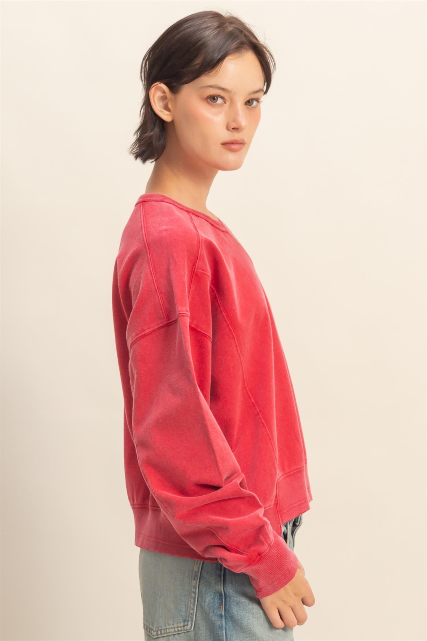 Oversized Soft Rewind Pullover (Red)