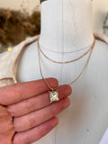 Square Gem Layered Necklace (Gold)