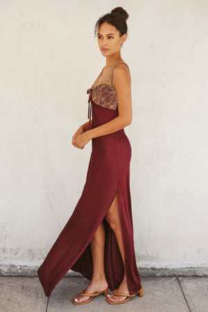 Lace And Satin Maxi Dress (Fig)