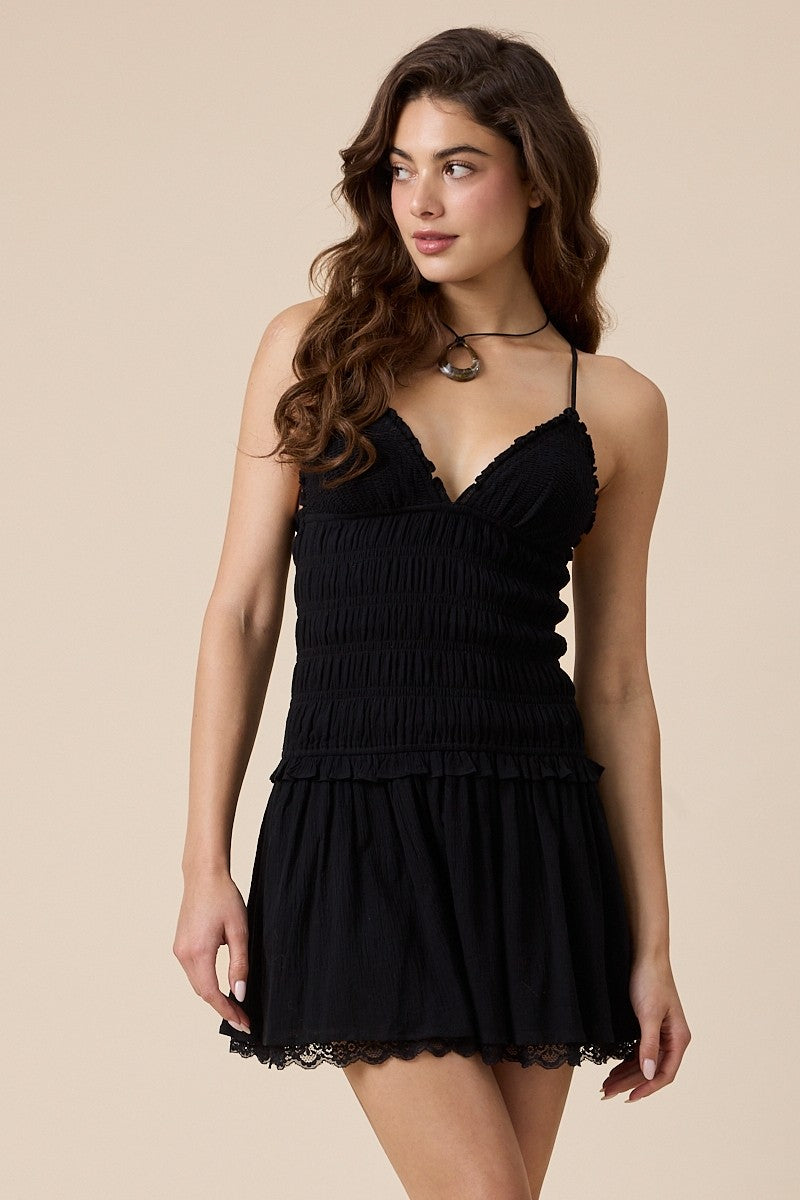 Flirt Factor Drop Waist Mini Dress (Black)