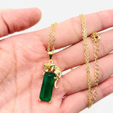 Green Glass Leopard Pendant Necklace