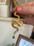 Boho Green Crystal Snake Earrings