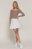 Wide Neck Fitted Stripe Sweater (Brown)