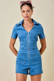 Bridget Collared Stretch Denim Romper
