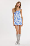 Blue Floral Wide Strap Mini Dress