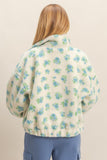 Comfy Floral Print Sherpa Zip-up Jacket