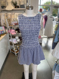 Gingham Boat Neck Low Waist Romper (Navy)