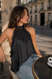 Lace Trim Halter Top (Black)
