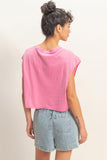 Crew Neck Boxy Cropped Top (Fuchsia)