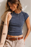 Washed Ribbed Fitted Top (Navy)