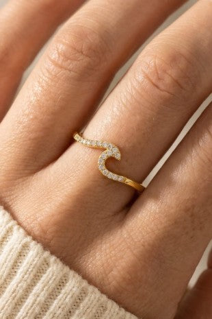 Gold Dipped Delicate Studded Wave Ring
