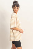 Striped Short Sleeve Oversized Cotton Tee (Taupe)
