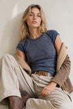 Washed Ribbed Fitted Top (Navy)