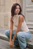 Soft Stretch Mock Neck Sleeveless Top (Beige)