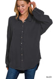 Double Gauze Oversized Raw Edge Shirt (Black)