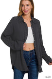Double Gauze Oversized Raw Edge Shirt (Black)