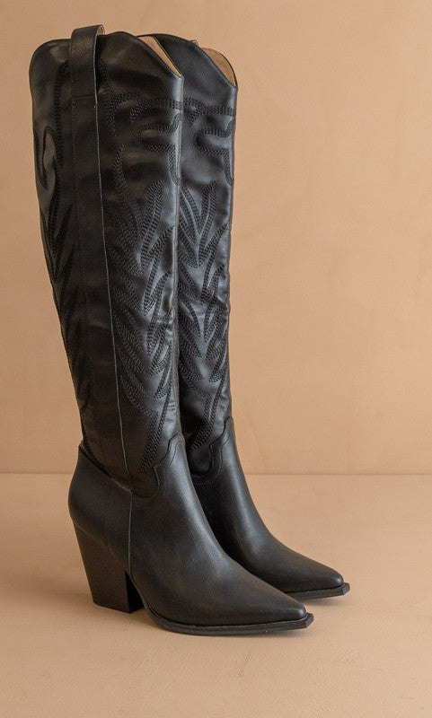 Bronco Knee-High Embroidered Boots (Black)