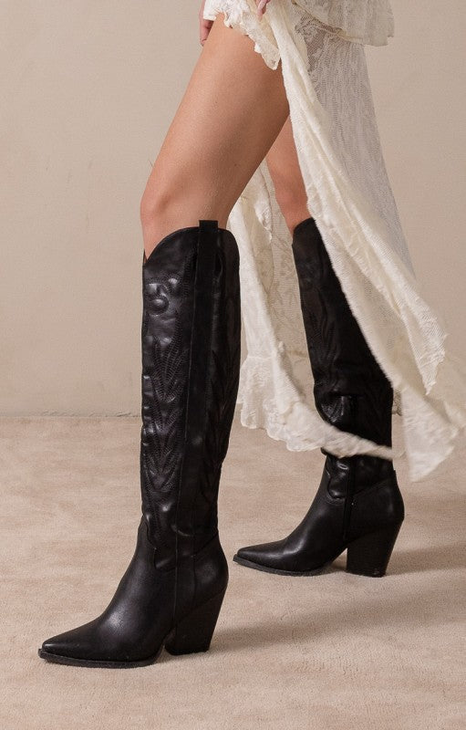 Bronco Knee-High Embroidered Boots (Black)
