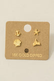 Gold Dipped Mini Sea Life Stud Earrings Set