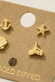 Gold Dipped Mini Sea Life Stud Earrings Set