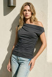 Draped One Shoulder Top (Charcoal)