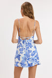 Downy Blue Floral Cross Back Tie Strap Mini Dress