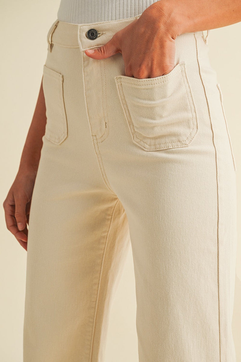 Front Two Pocket Stretch Wide Leg Denim Jeans
