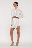 Brynn Linen Wrap Mini Skirt (White)