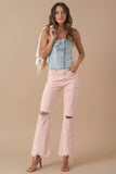 Washed Peach High Rise Crop Flare Jeans