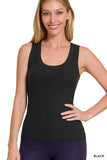 Ribbed Scoop Neck Tank Top (Black)
