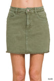 Acid Washed Frayed Hem Skirt (Olive)