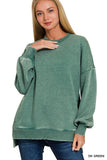 Acid Wash Fleece Pullover (Dark Green)