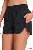 Windbreaker Smocked Waistband Running Shorts (Black)