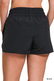 Windbreaker Smocked Waistband Running Shorts (Black)