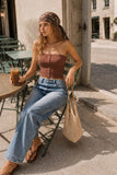Soft Ribbed Button Front Tube Top (Cocoa)
