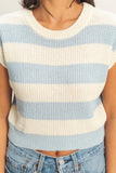 Striped Ribbed Knit Top (Ice Blue)