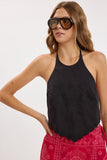 Embroidered Detail Scallop Trim Backless Top (Black)