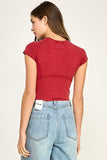 Washed Stretch Curved Seam Cropped Top (Burgundy)