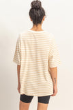 Striped Short Sleeve Oversized Cotton Tee (Taupe)