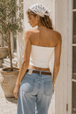 Soft Ribbed Button Front Tube Top (Off White)