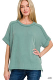 Ashley Ribbed Short Cuff Top (Jade)