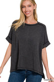 Ashley Ribbed Short Cuff Top (Charcoal)