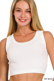 Ribbed Scoop Neck Cropped Tank Top (White)
