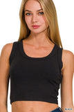 Ribbed Scoop Neck Cropped Tank Top (Black)