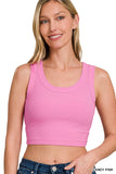Ribbed Scoop Neck Cropped Tank Top (Candy Pink)