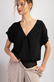 V Neck Surplice Bodysuit (Black)