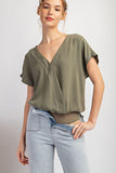 V Neck Surplice Bodysuit (Olive)