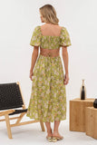 Mirabel Cutout Midi Dress (Kiwi Floral)